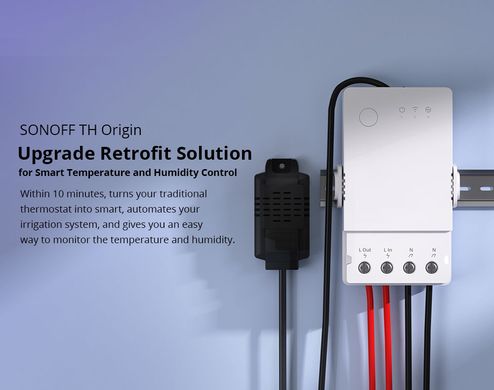 Wi-Fi реле Sonoff ThR316 (TH16) с датчиком температуры и влажности Sonoff THS01 (am2301), Белый