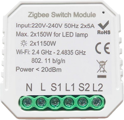 Розумний вимикач Tervix Pro Line ZigBee Switch (2 клавіші), Білий